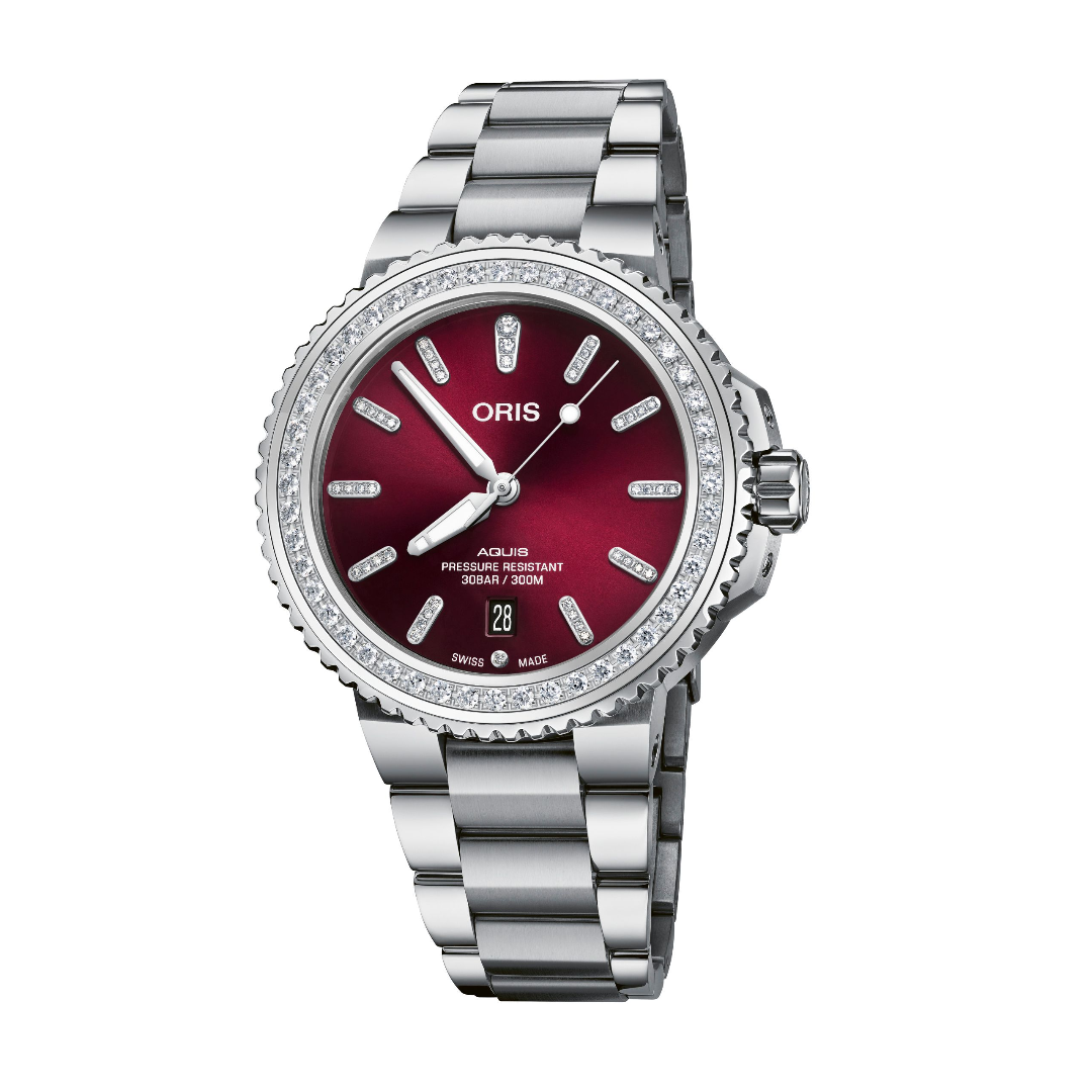 Oris Aqui Date Diamonds with Red Dial