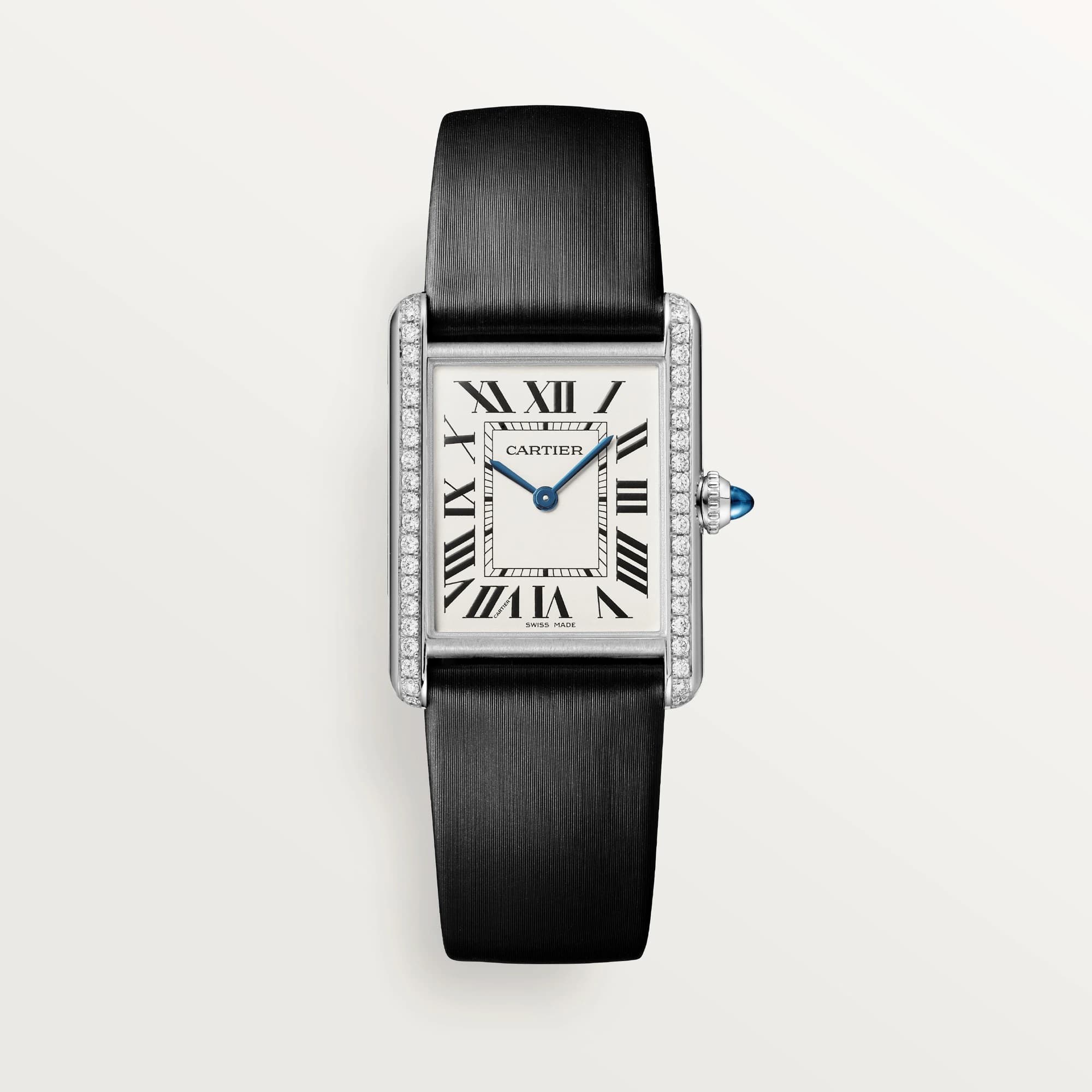 Cartier Tank Must Watch with Diamonds and Calfskin Strap, large
