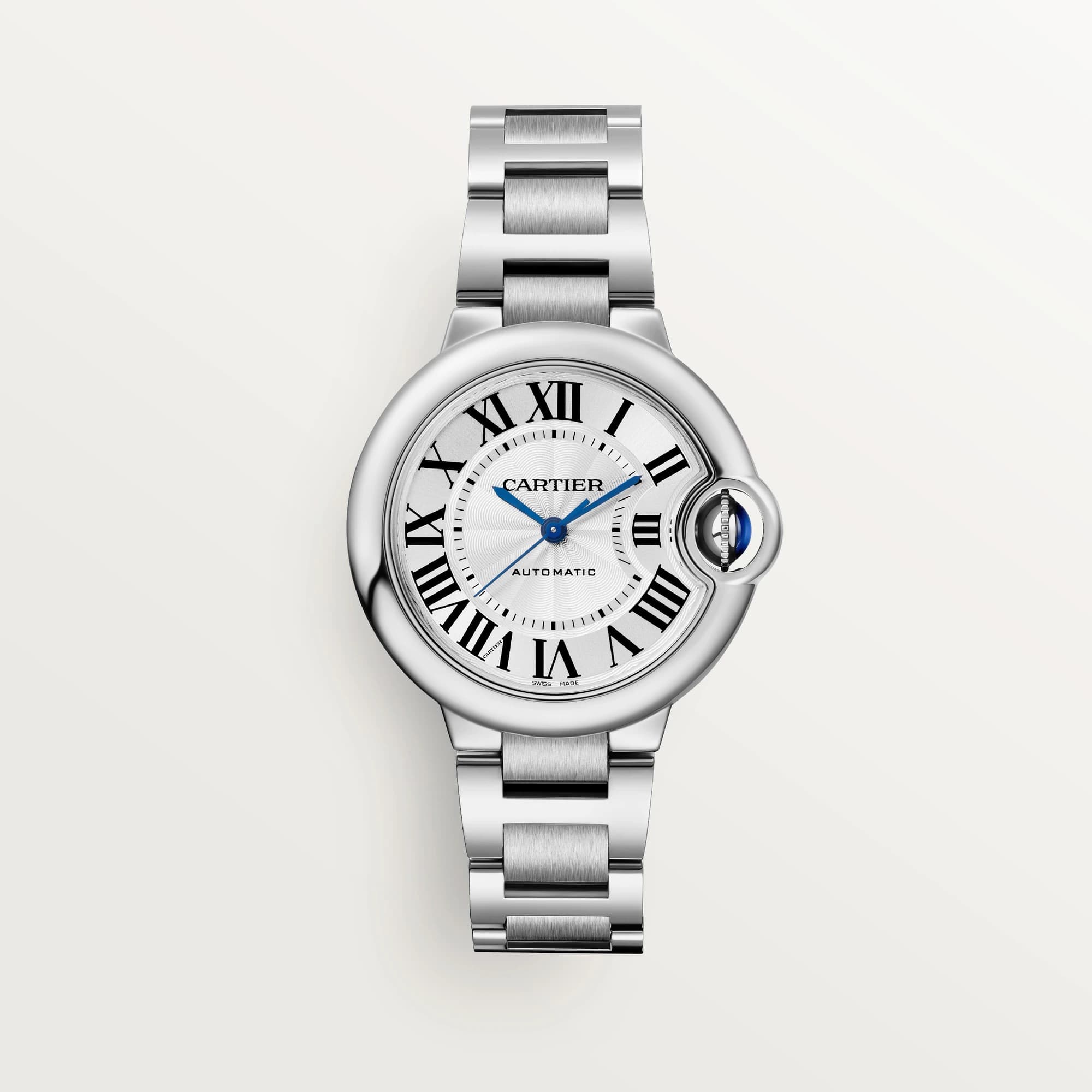 Ballon Bleu de Cartier Watch, Silver Guilloche Dial, 33mm
