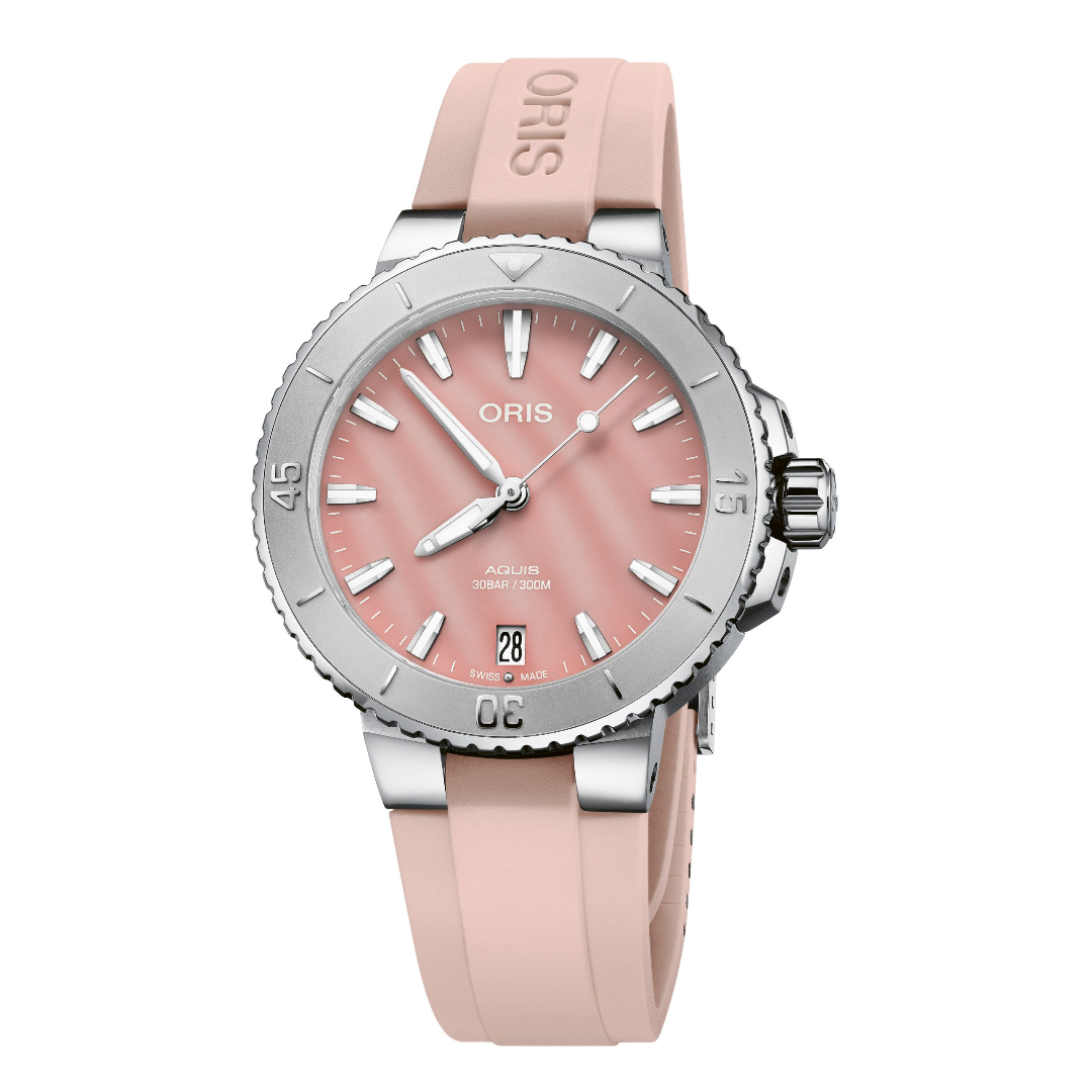 Oris Aquis Date in Pink with Pink Rubber Dial