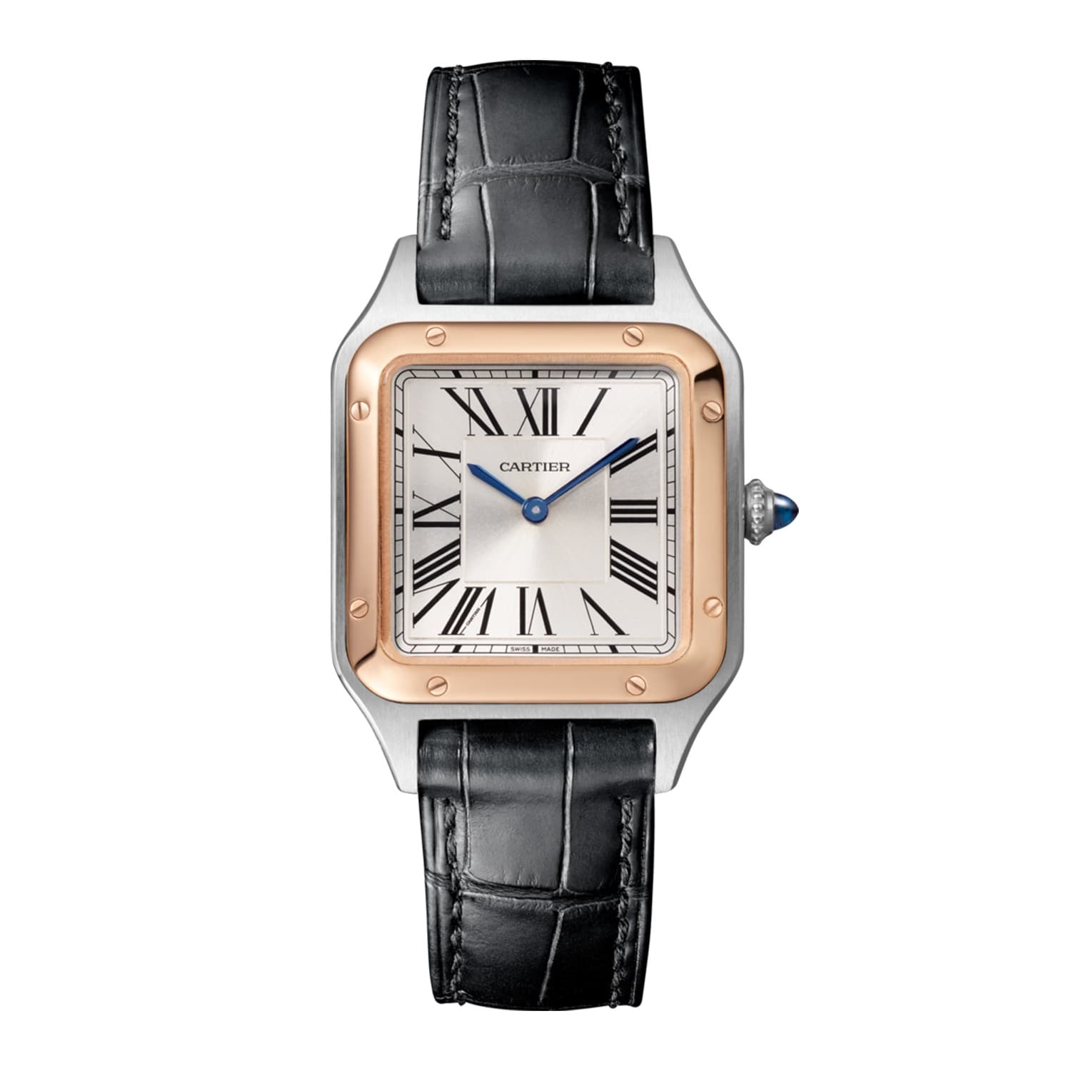 Cartier Santos-Dumont Watch with Rose Gold Bezel and Alligator Strap 0