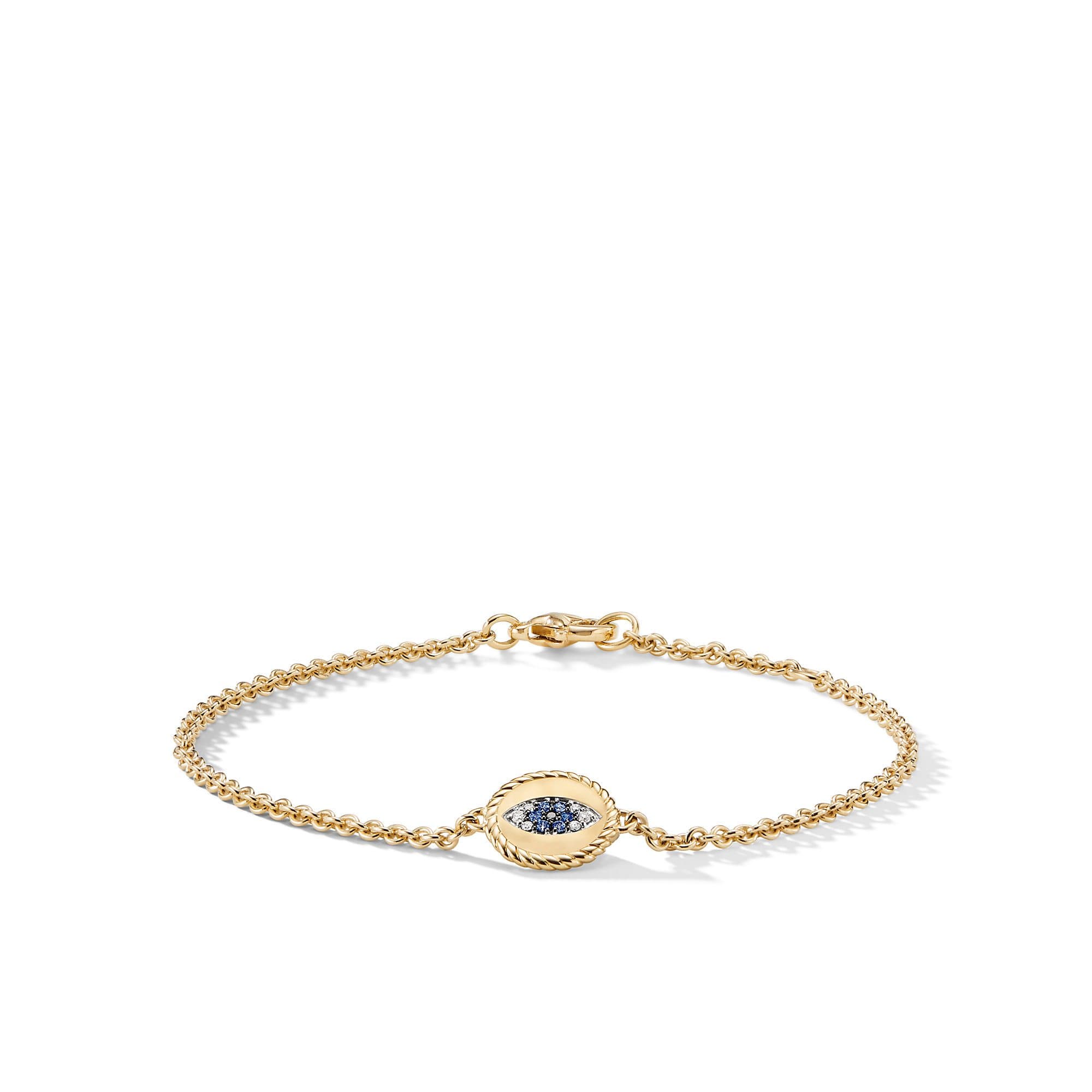 David Yurman Cable Collectibles 18k Gold Evil Eye Bracelet with Blue Sapphires and Black Diamonds