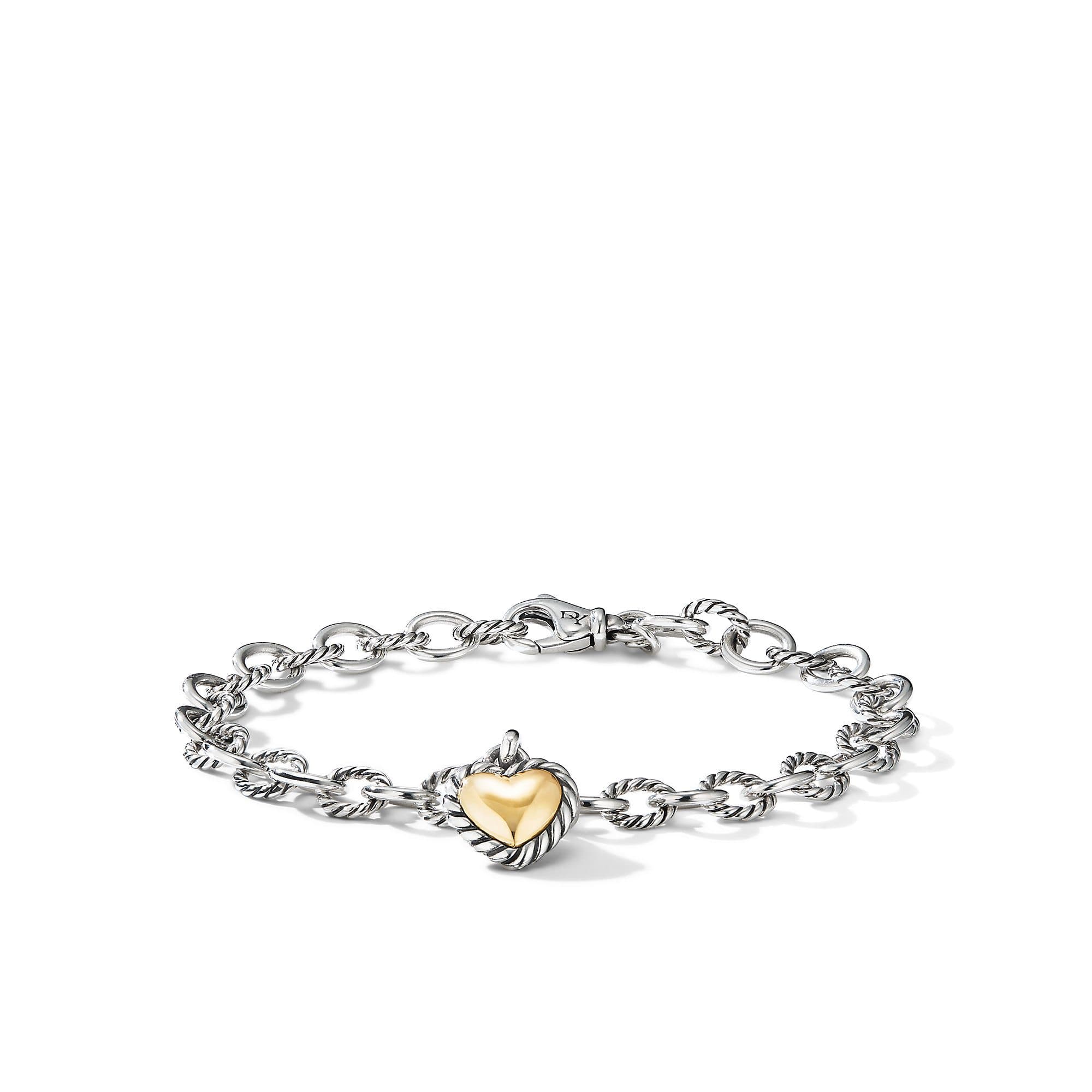 David Yurman Cable Cookie Classic Heart Charm Bracelet with 18k Yellow Gold