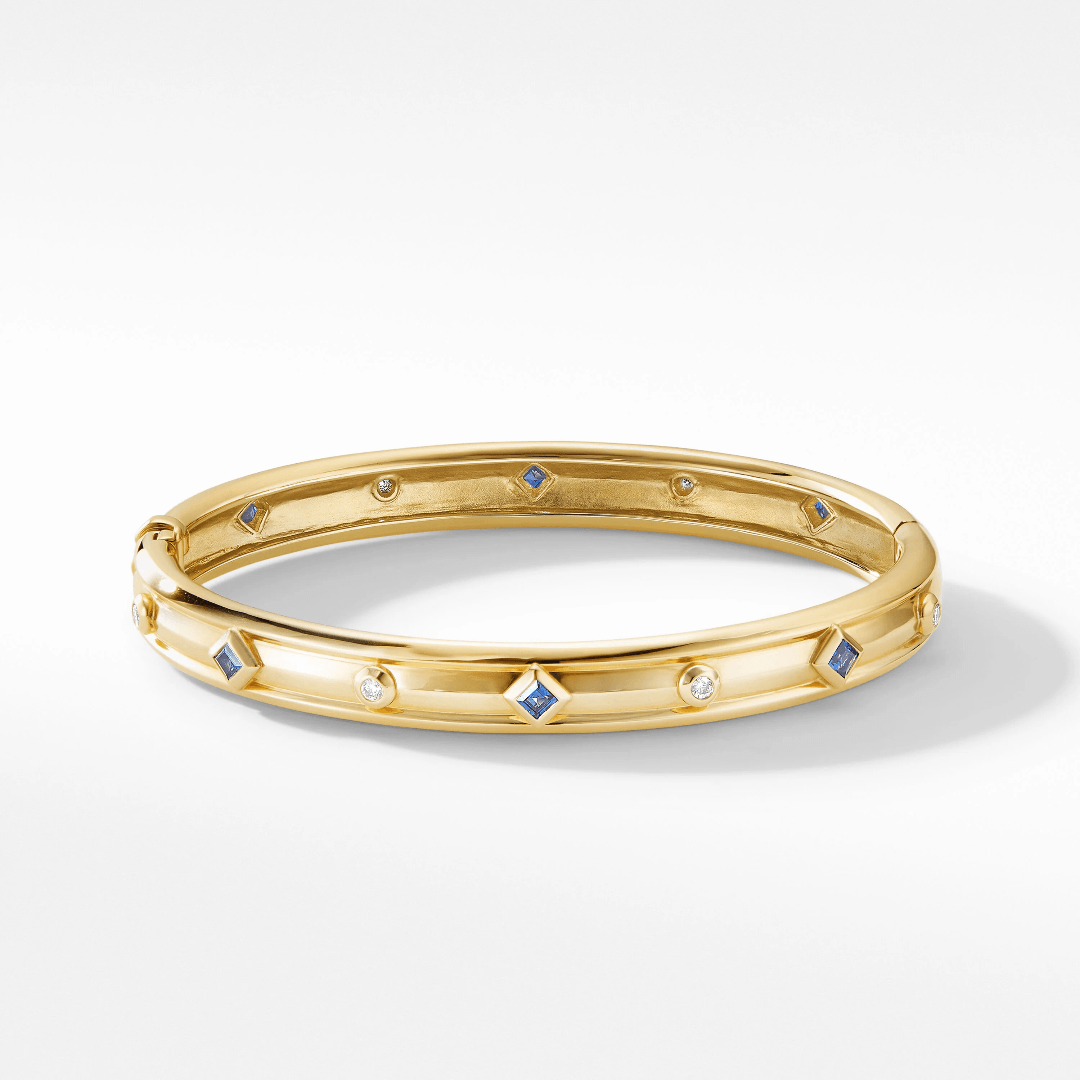 David Yurman Modern Renaissance Bangle Bracelet in 18K Yellow Gold with Blue Sapphires and Diamonds 0