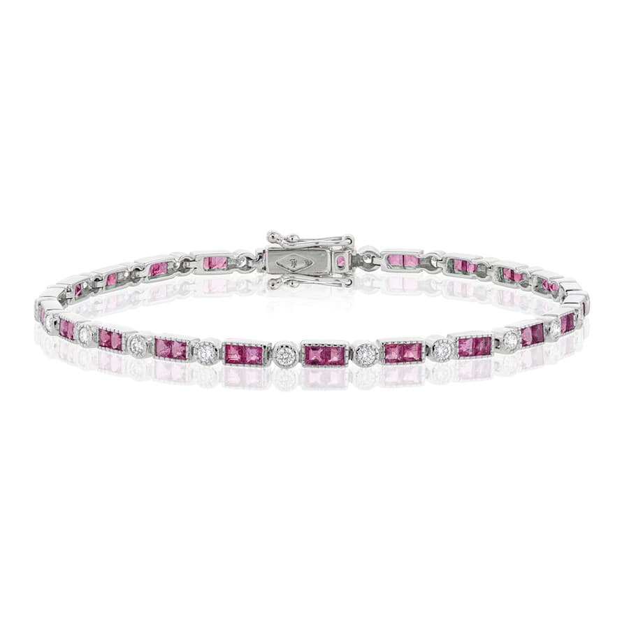 Square Gemstone and Diamond Line Bracelet