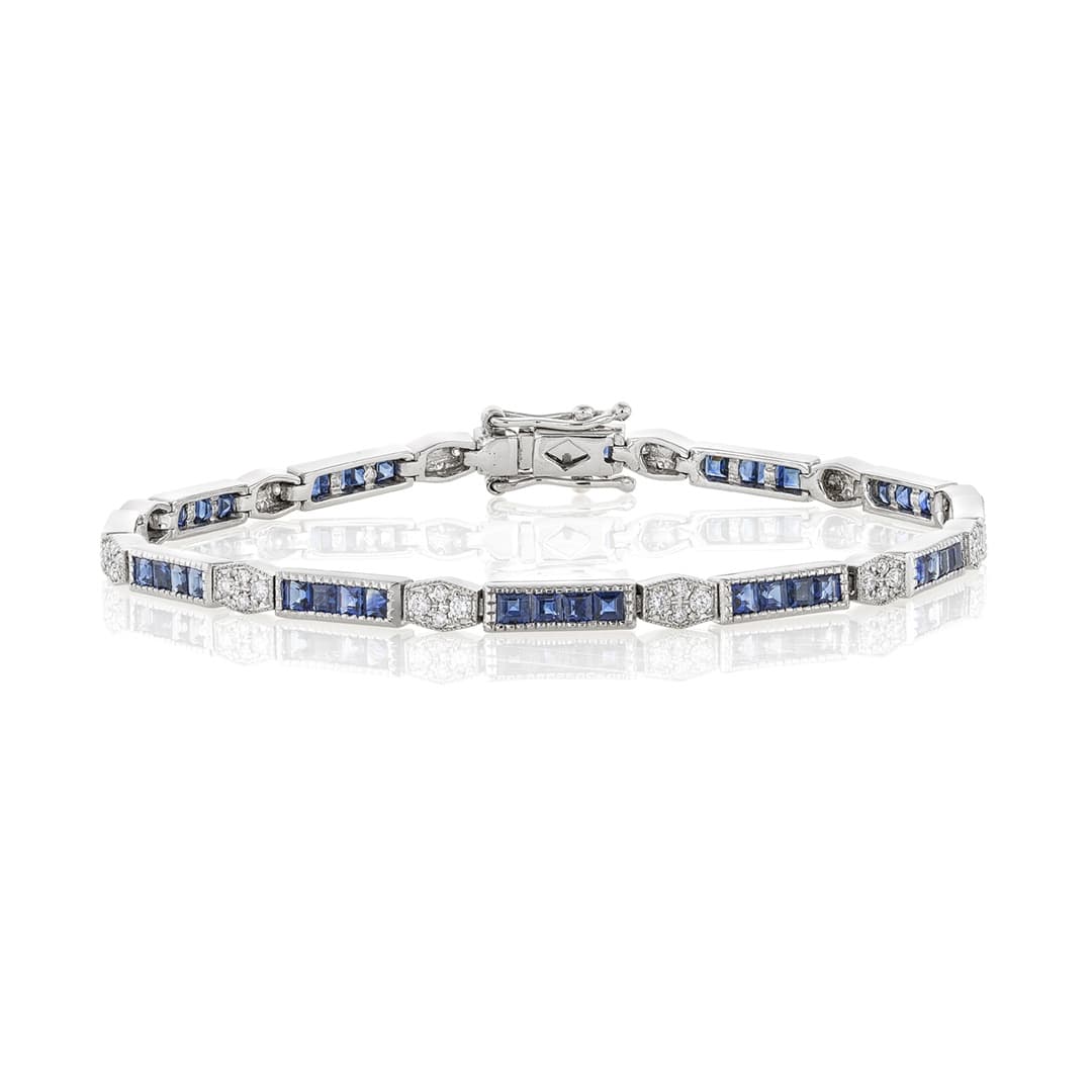 Square Gemstone and Round Diamond Bracelet