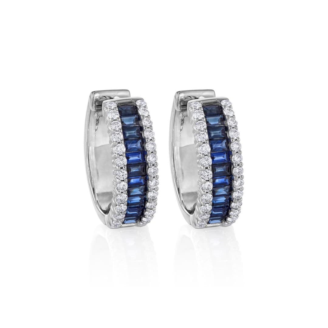 Gemstone and Diamond White Gold Hoop Earrings