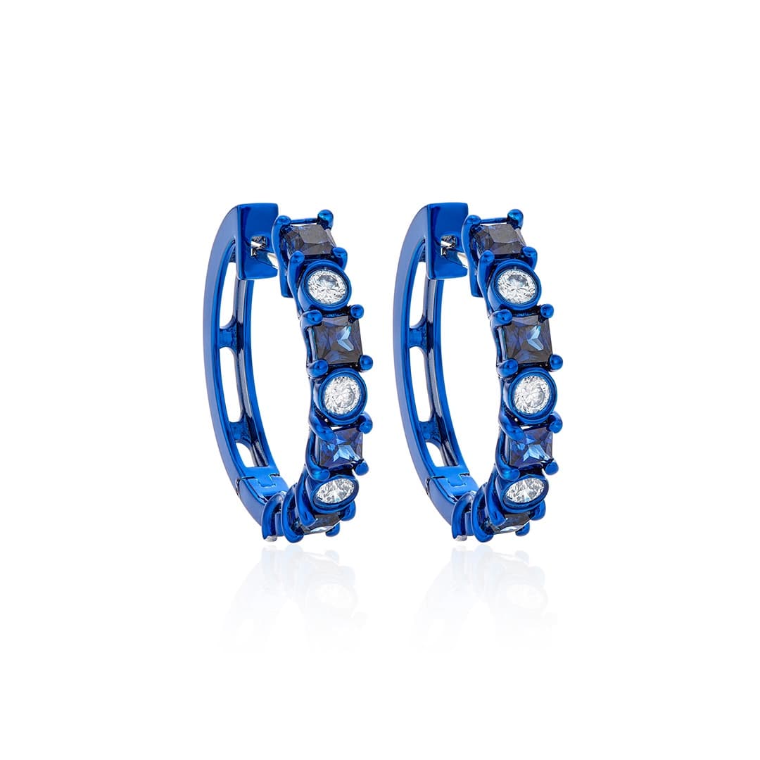 Blue Sapphire and Diamond Blue Gold Hoop Earrings 0