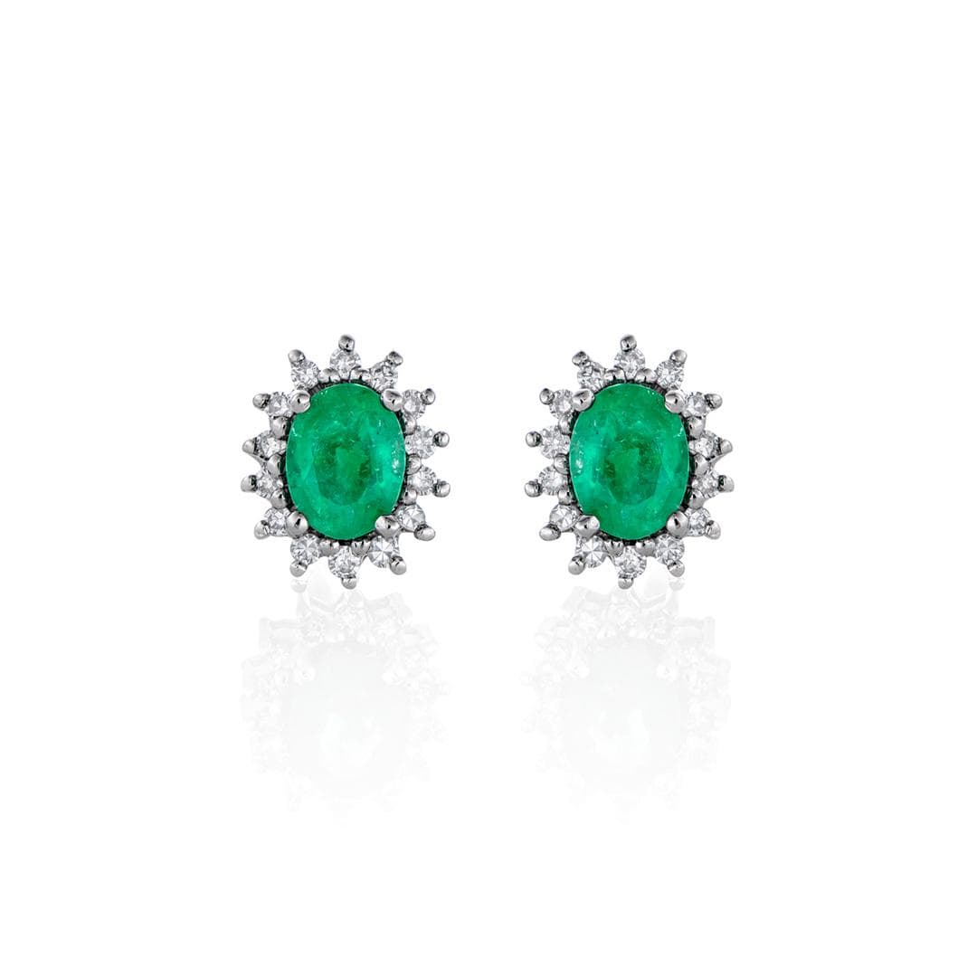 Oval Diamond Halo Gemstone Stud Earrings