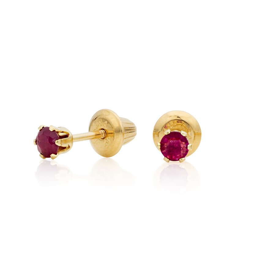 Child's Ruby Birthstone Stud Earrings in 14k Yellow Gold 0