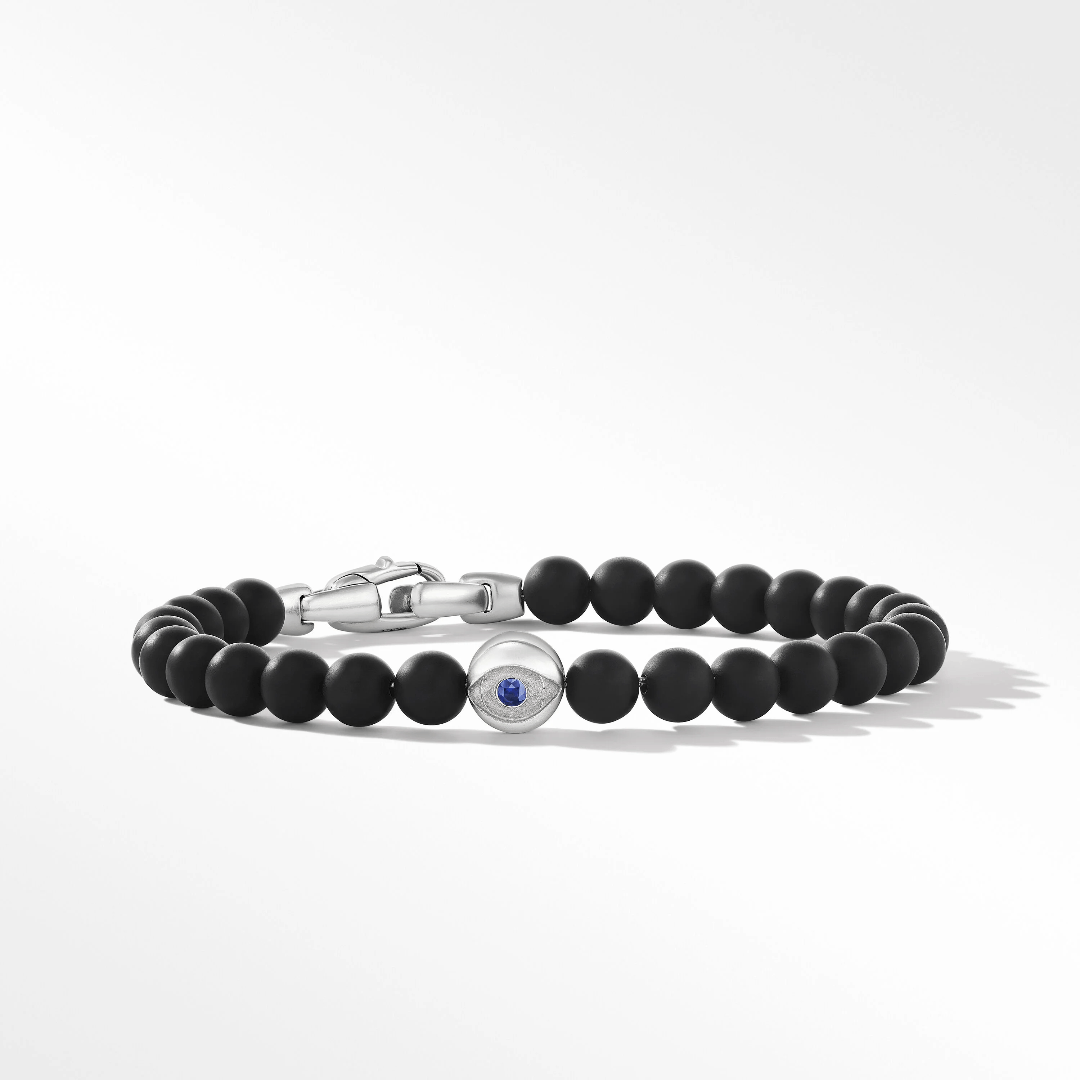 David Yurman Men's Spiritual Beads Evil Eye Bracelet with Black Onyx and Sapphire