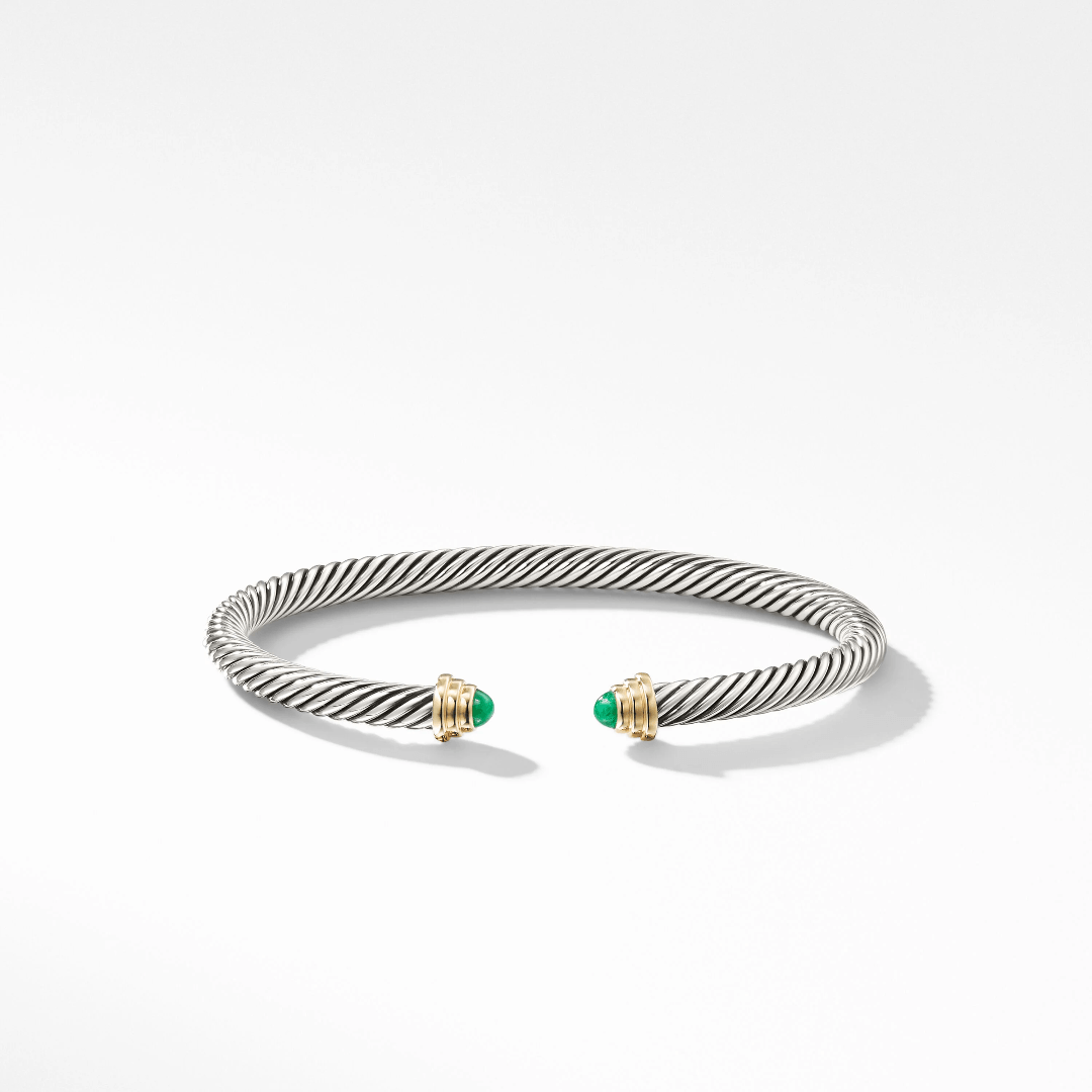 David Yurman Cable Kid's Birthstone Bracelet with Emerald and 14k Yellow Gold