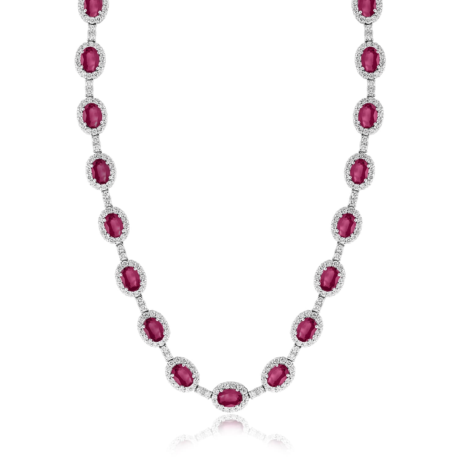 White Gold Oval Ruby & Diamond Bar Necklace 0