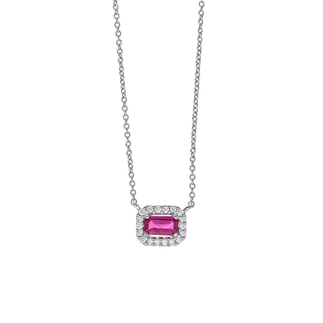 Halo Pendant Necklace with Emerald Cut Gemstone Center