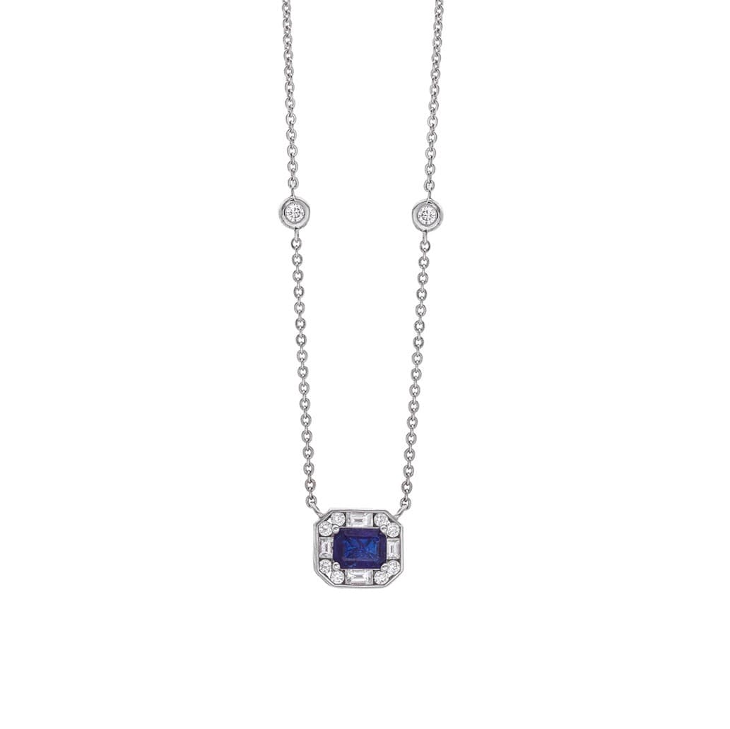 Emerald Cut Gemstone and Diamond White Gold Necklace