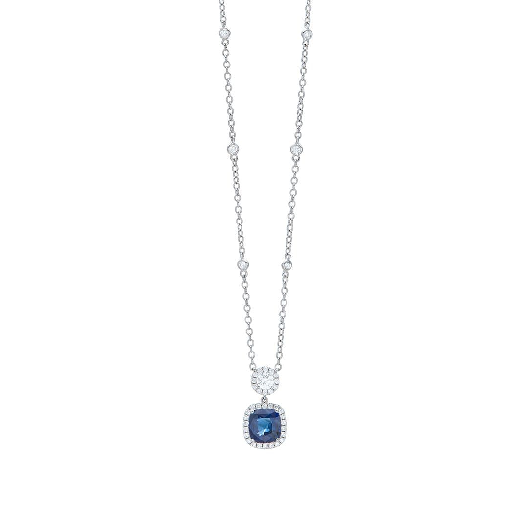 Double Drop Cushion Sapphire Pendant Necklace