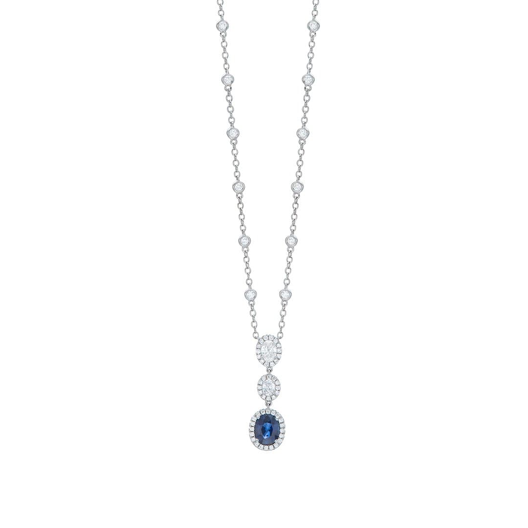 Triple Drop Oval Sapphire Pendant Necklace