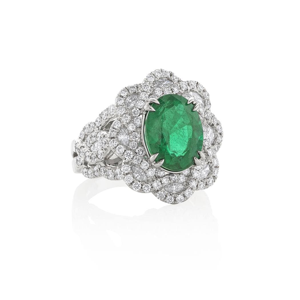 4.19 CT Oval Emerald & Diamond Accented Ring