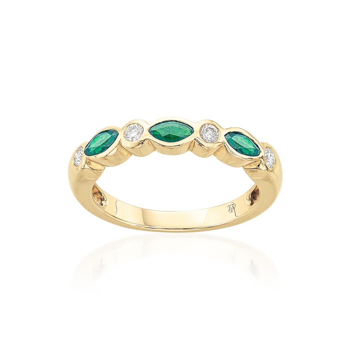 Yellow Gold Marquise Emerald & Round Diamond Band