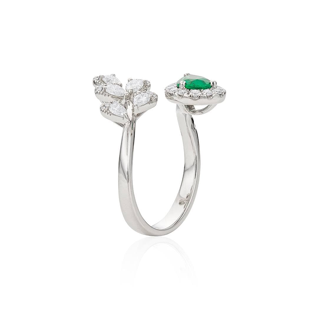 Pear Shape Emerald and Diamond Bypass Leaf Ring 1