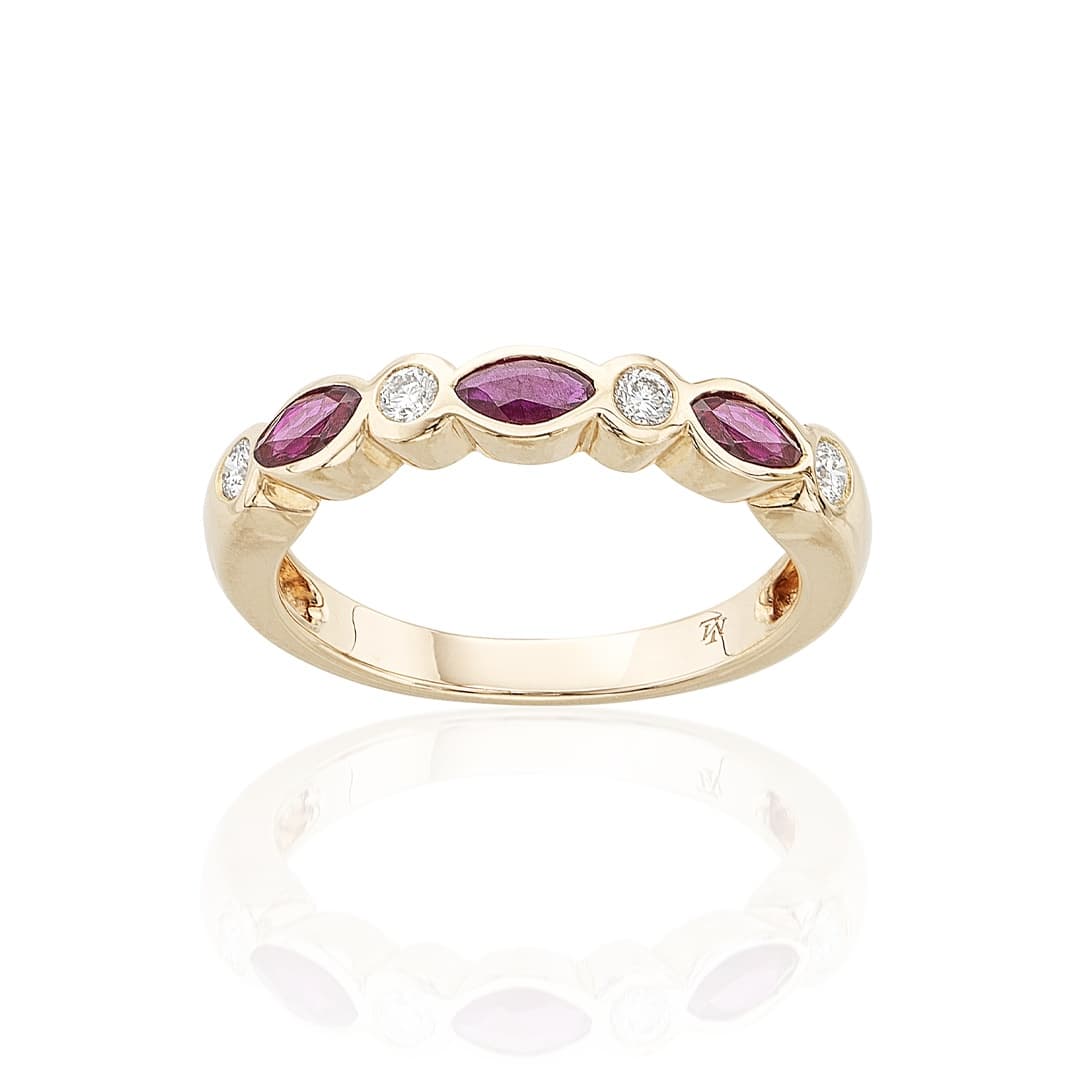 Rose Gold Marquise Ruby & Round Diamond Band