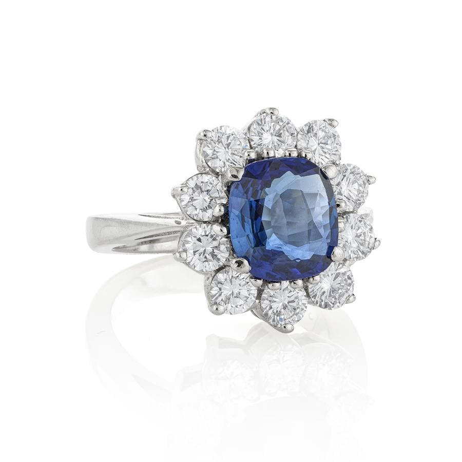 3.02 CT Cushion Cut Sapphire Ring with Diamonds 1