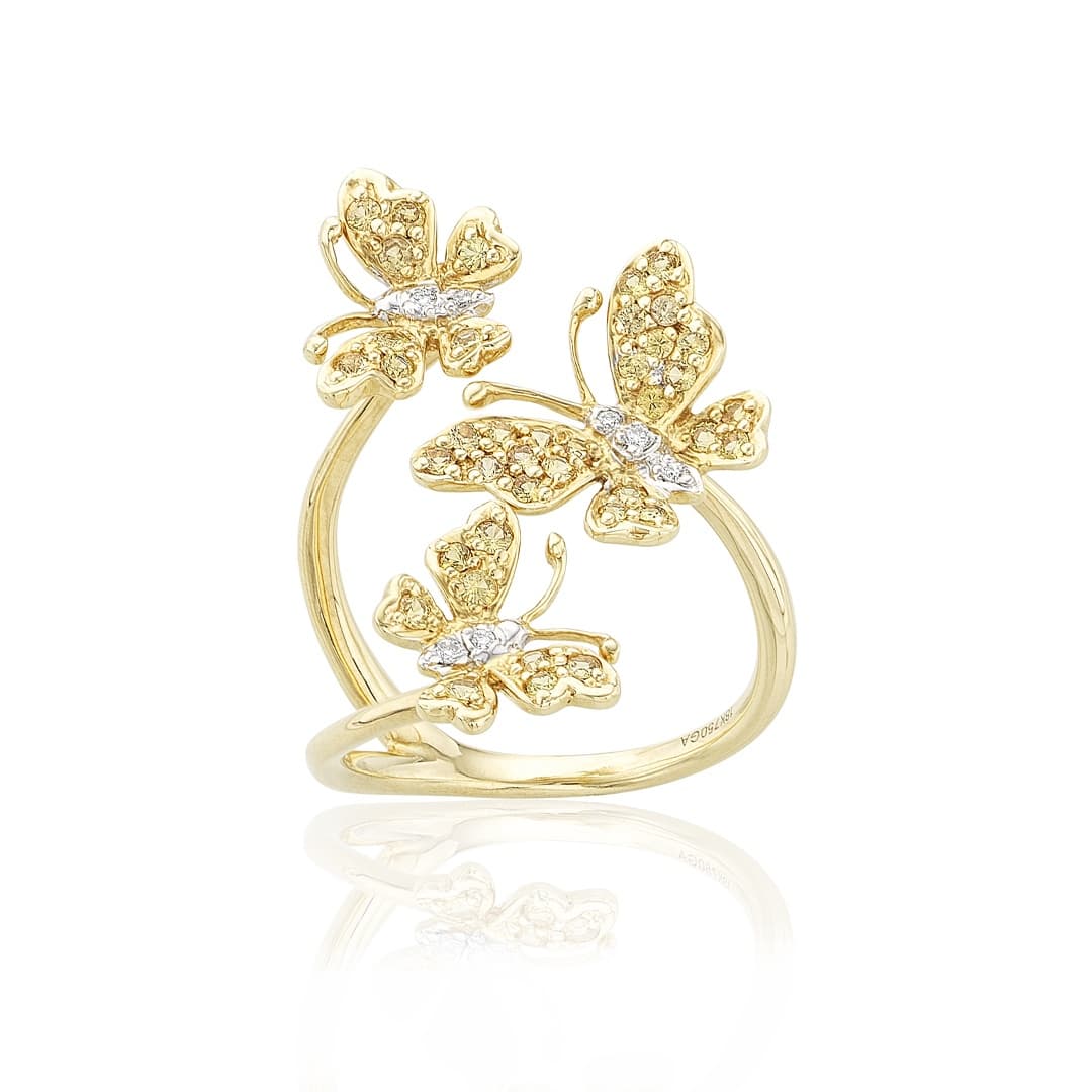 Yellow Sapphire & Diamond Triple Butterfly Ring