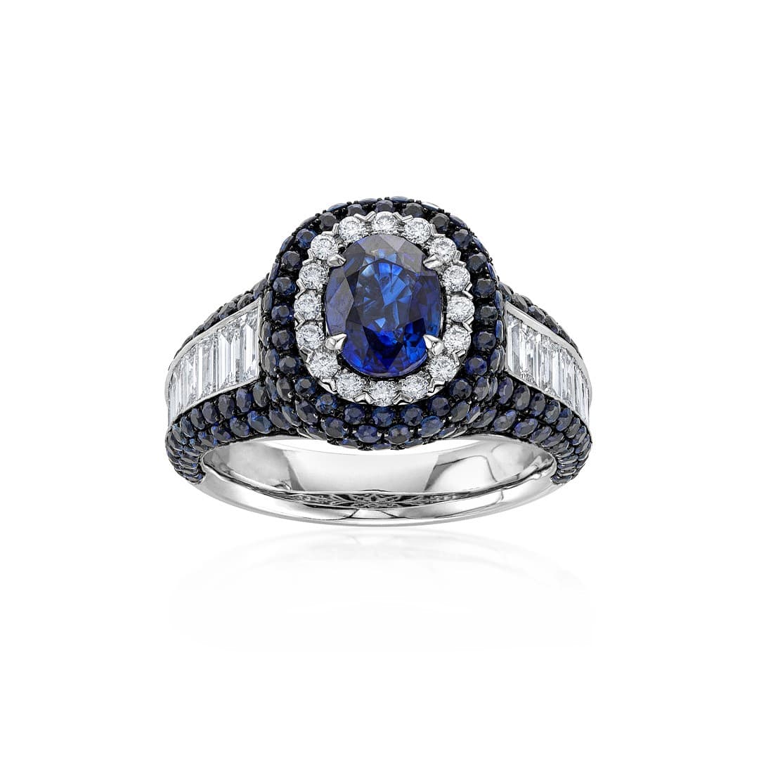 Oval Sapphire and Diamond Ring in 18k White Gold