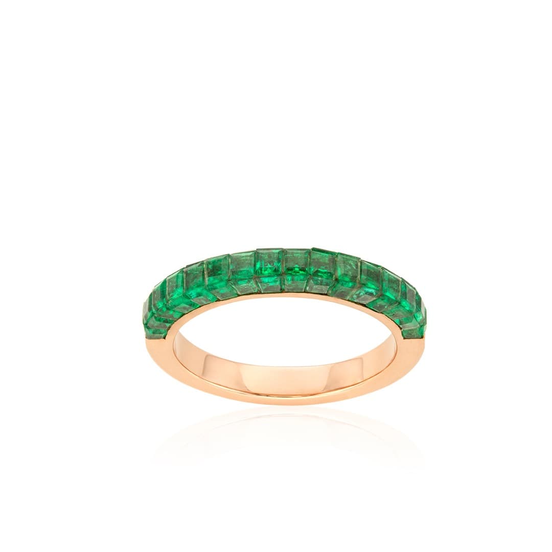 Three Sided Rose Gold Emerald Band