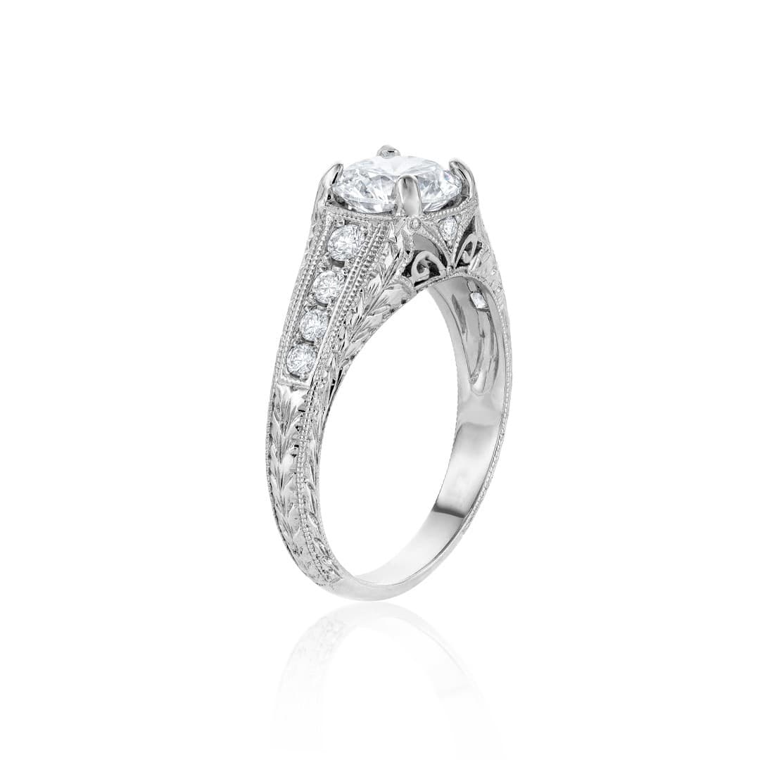 Engraved Semi-Mount Engagement Ring with Milgrain 1