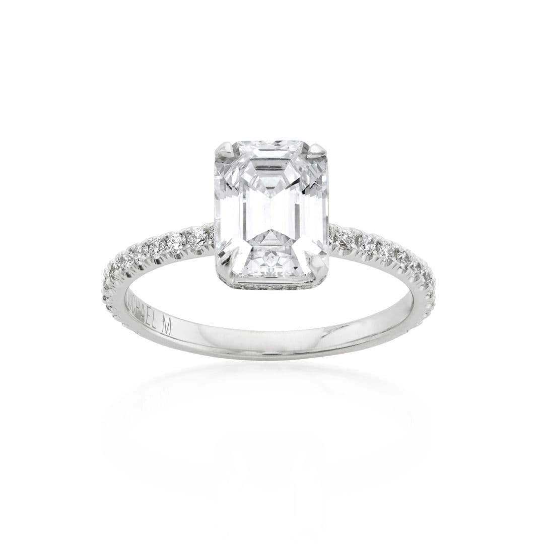 White Gold & Emerald Cut Diamond Engagement Ring Setting