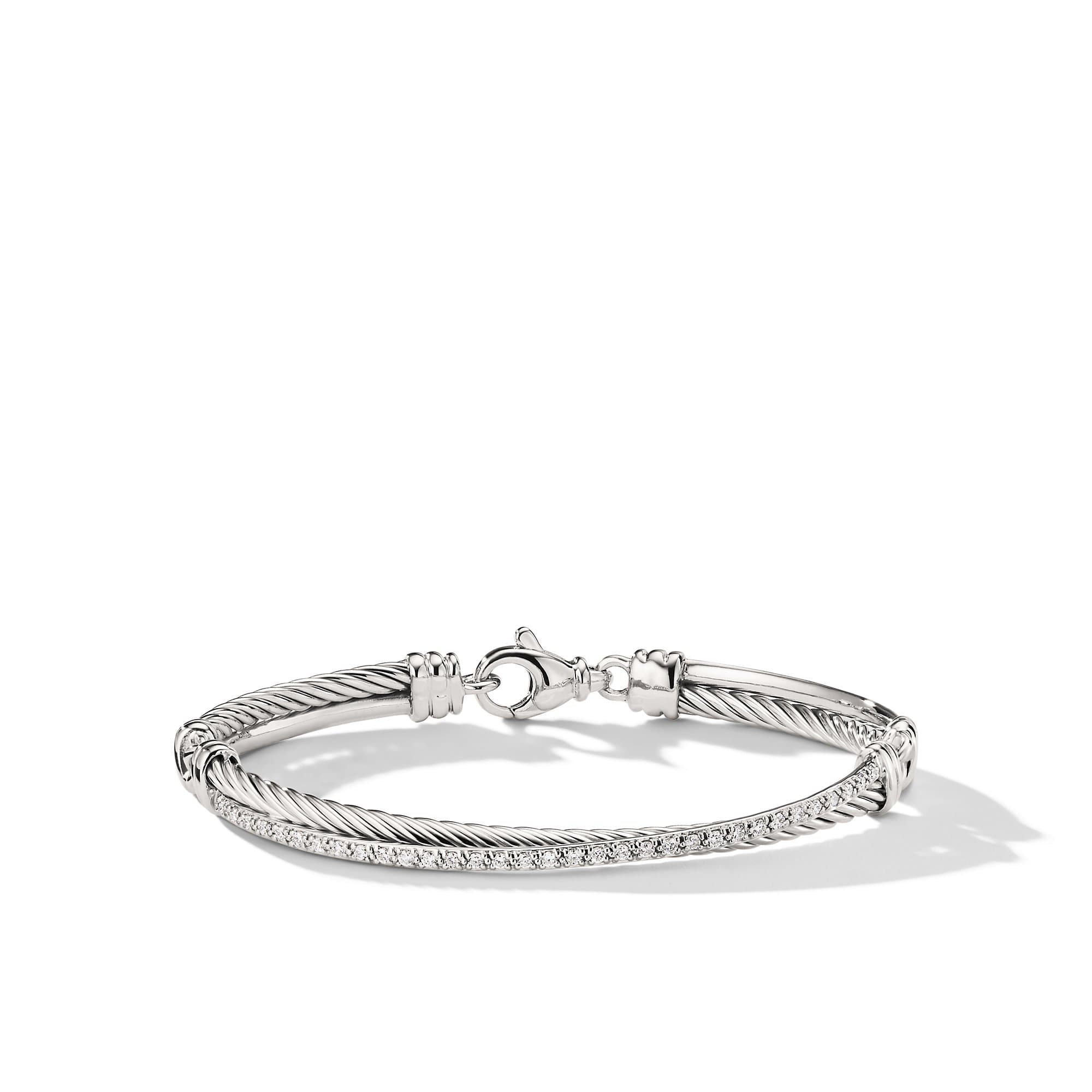 David Yurman Crossover Bracelet with Diamonds, Size Large