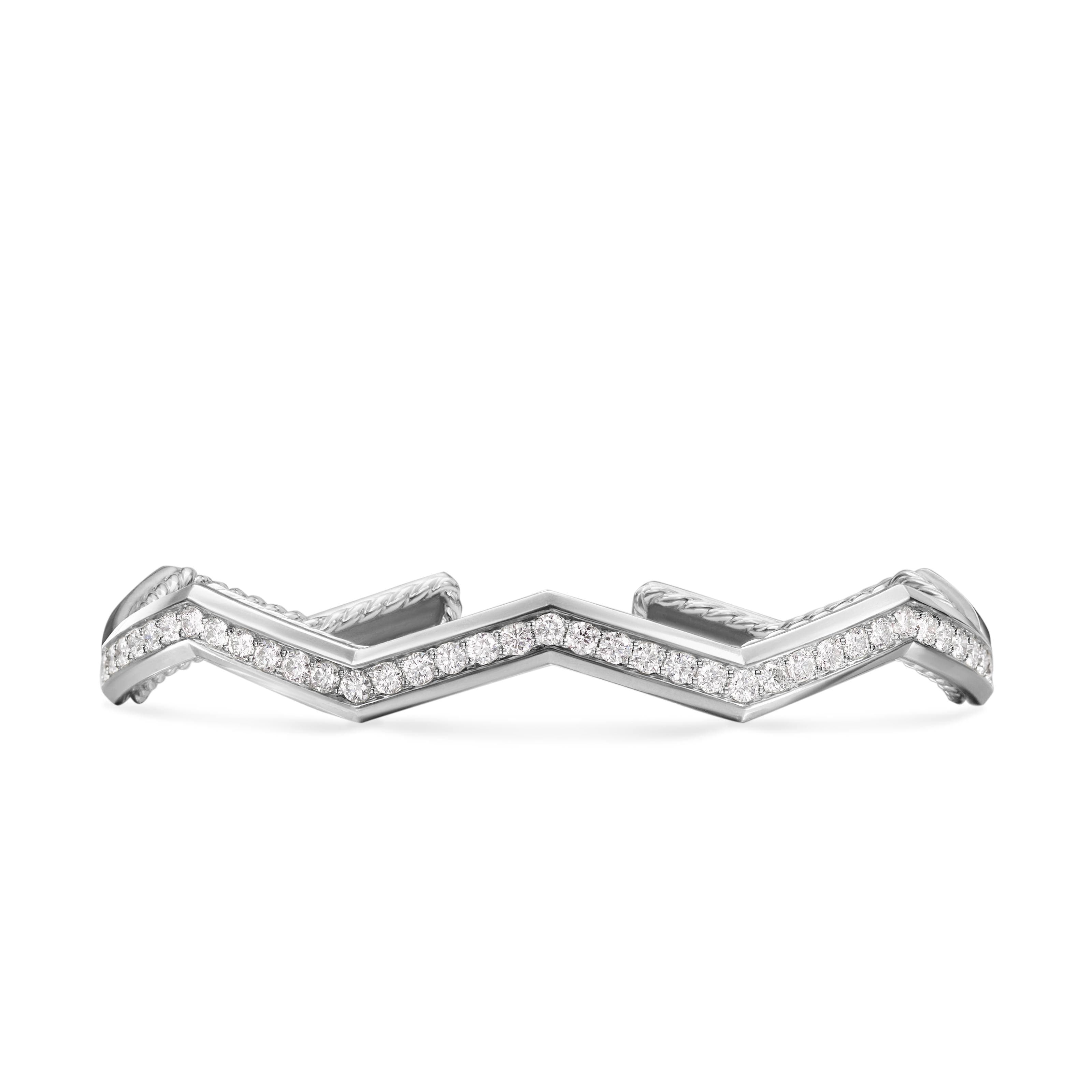 David Yurman Zig Zag Stax Sterling Silver Cuff Bracelet with Diamonds 0