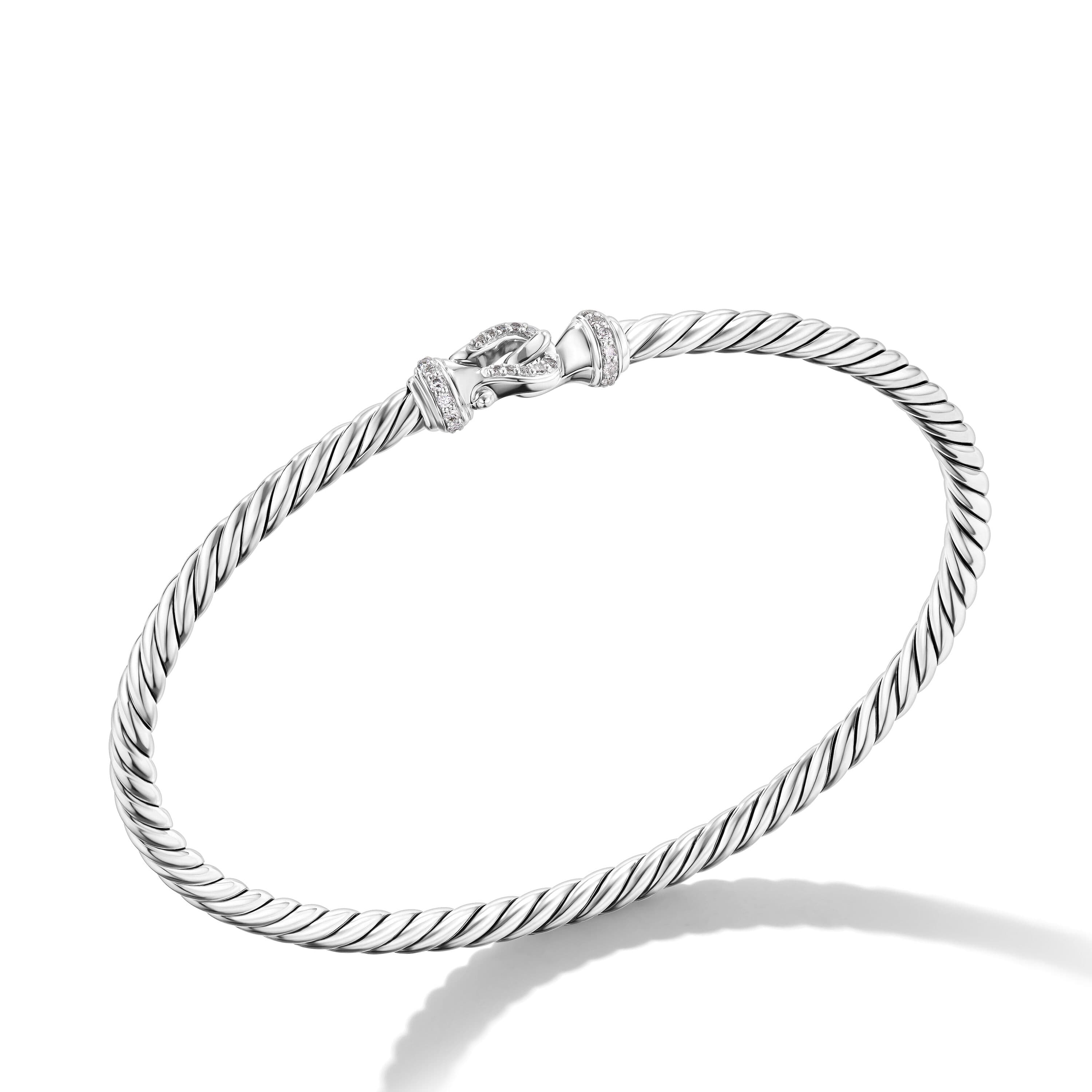 David Yurman 3mm Buckle Bracelet in Sterling Silver with Diamonds, Size Large 1