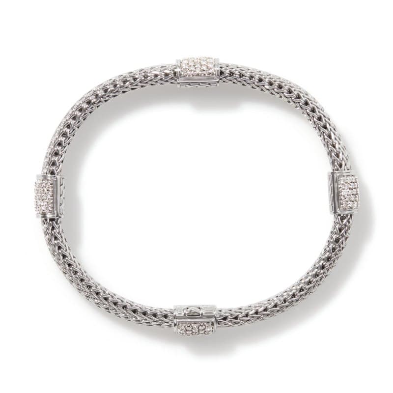 John Hardy Chain Bracelet with Pave Diamond Stations 3