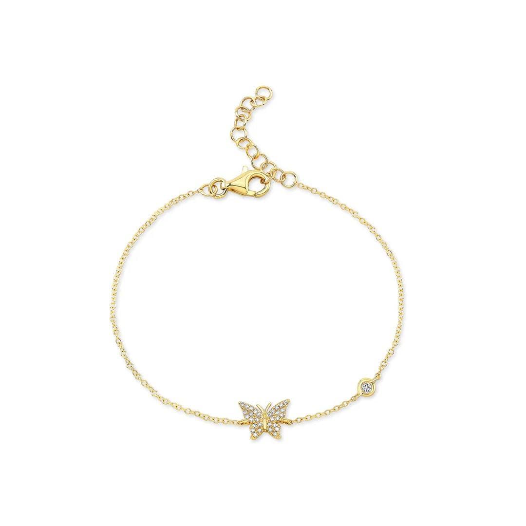 yellow gold chain bracelet with diamond butterfly