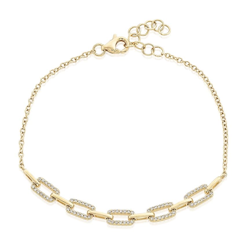 Yellow Gold 0.19 Carat Diamond Link Chain Bracelet