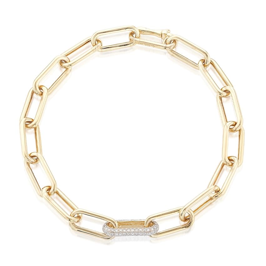 Yellow & White Gold Single Pave Diamond Link Bracelet