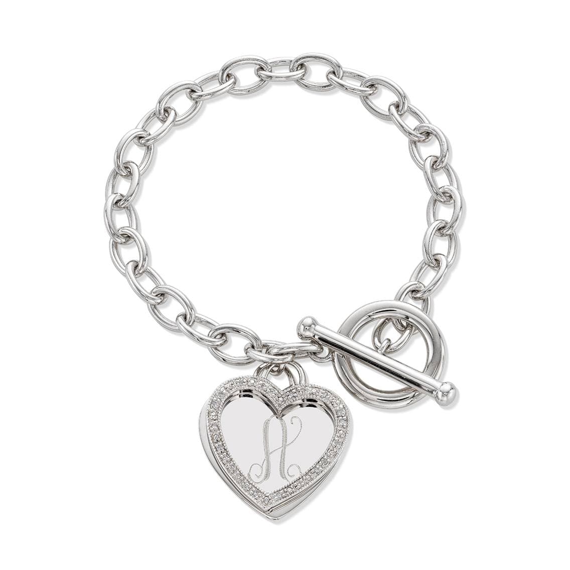 Engravable Heart Charm Bracelet with Diamonds