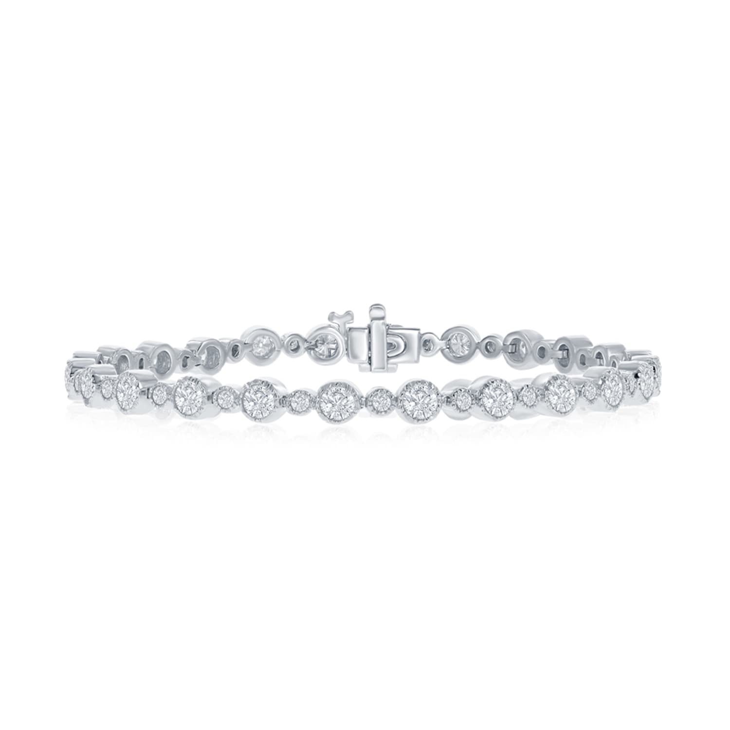 3.01 CTW Round Bezel Set Diamond Tennis Bracelet with Milgrain Detail 0