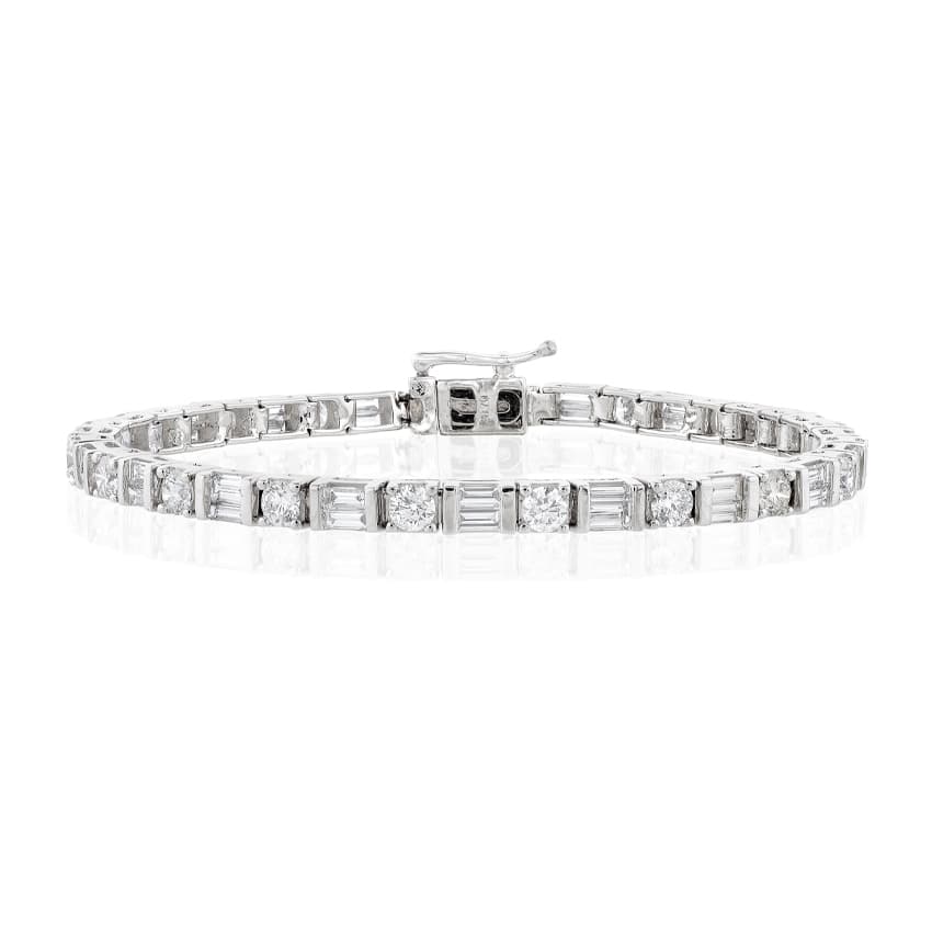 White Gold Baguette & Round Diamond Line Bracelet