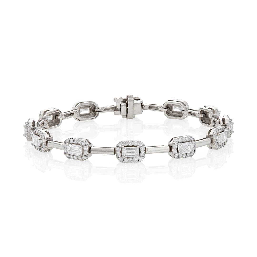 Emerald Cut Diamond Bar Link Station Bracelet 0