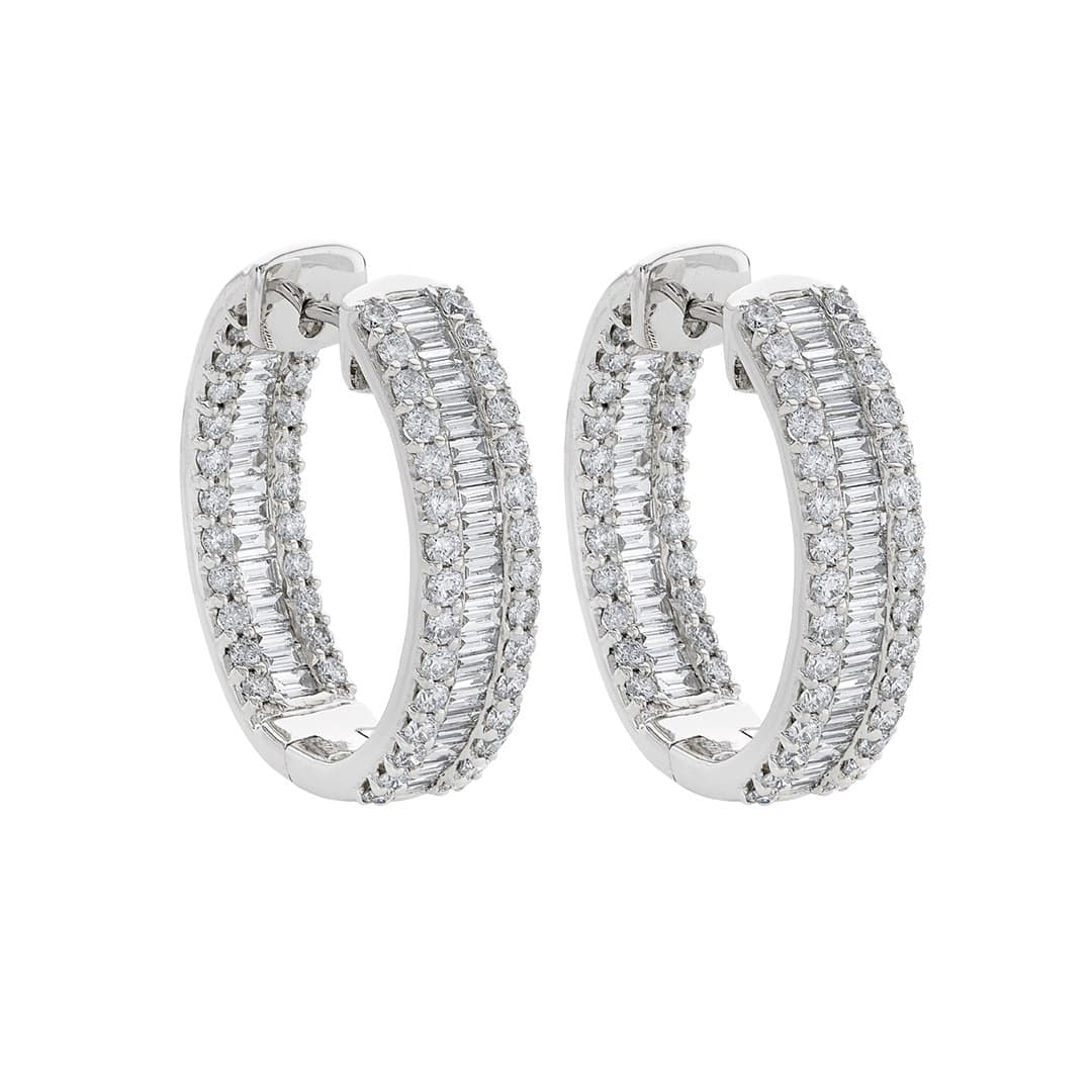 White Gold 3.82 CTW Baguette & Round Diamond 22mm Hoop Earrings 0