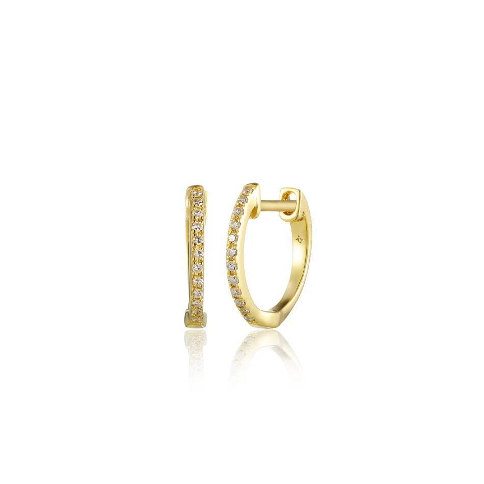 12mm Yellow Gold Diamond Huggie Hoops