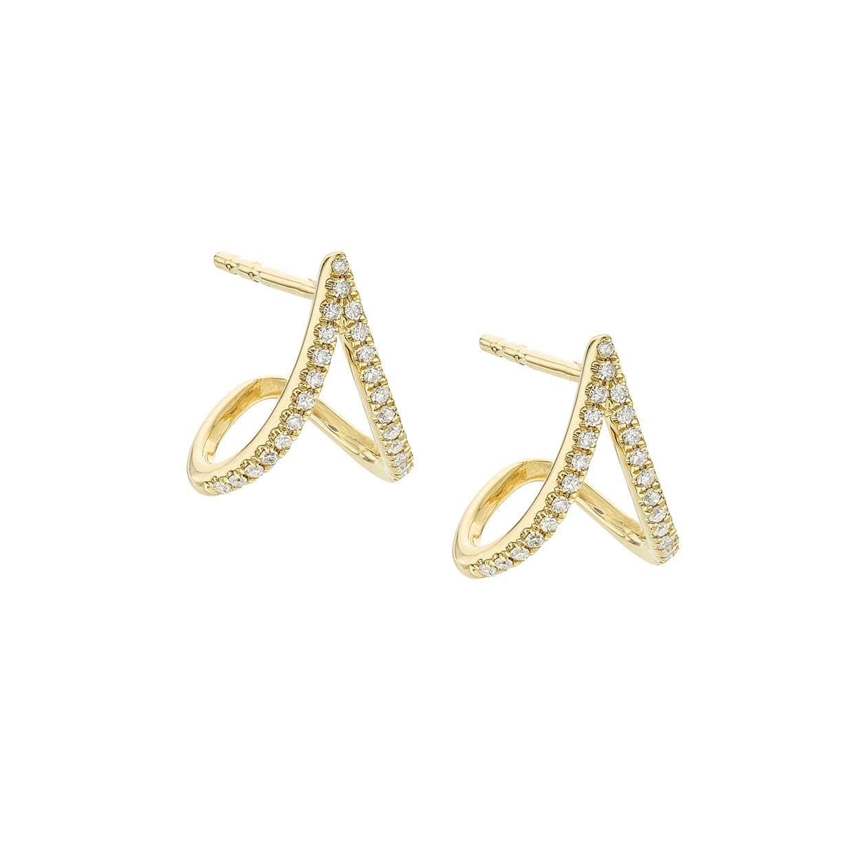 Yellow Gold & Diamond Chevron Huggie Hoop Earrings