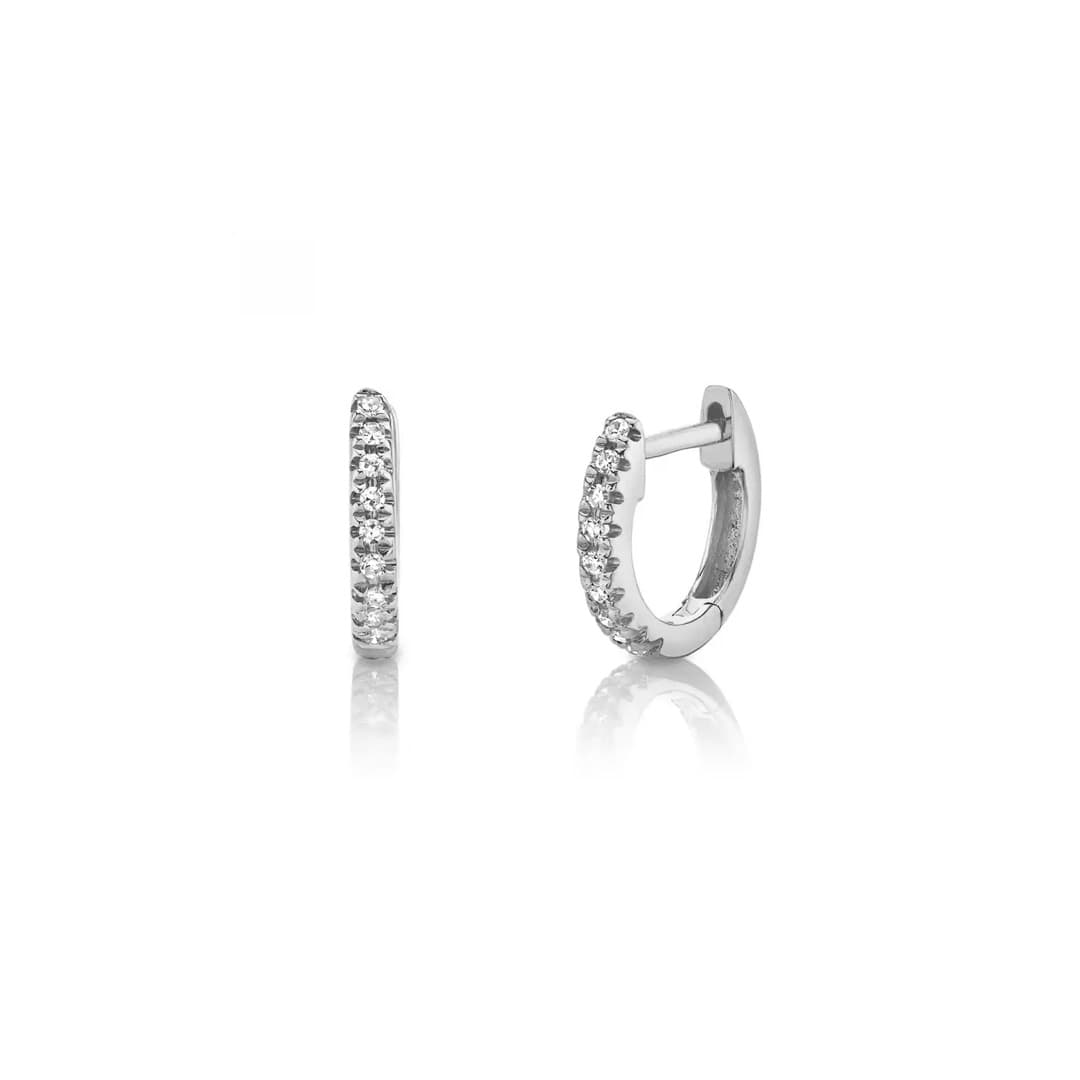 9mm Diamond Hoop Earrings in White Gold