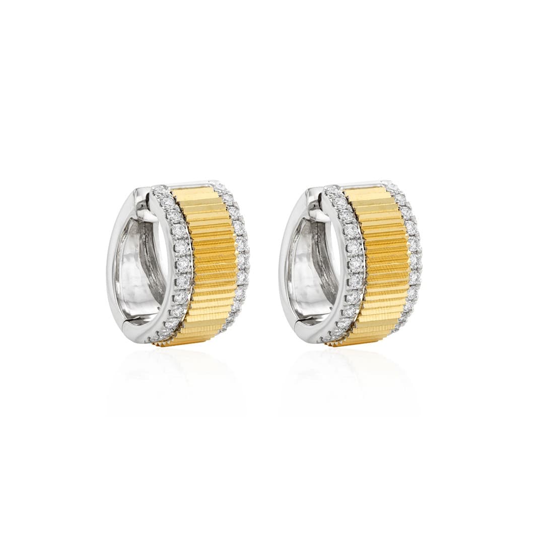 14k Yellow Gold Fluted Diamond Huggie Hoop Earrings 1