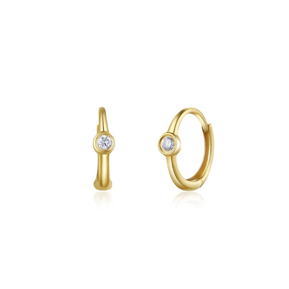 Yellow Gold Single Bezel Diamond Huggie Earrings