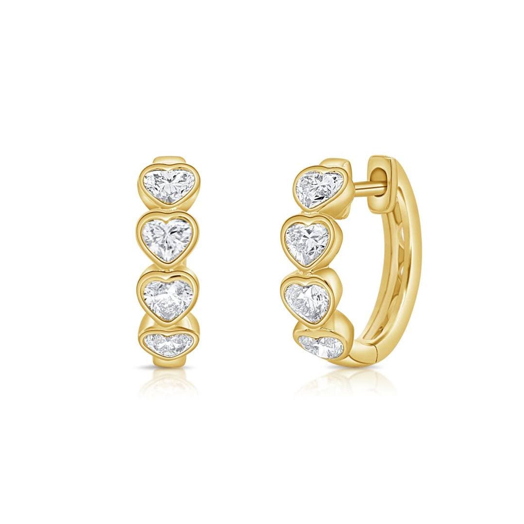 Heart Shape Diamond Bezel Set Huggie Earrings