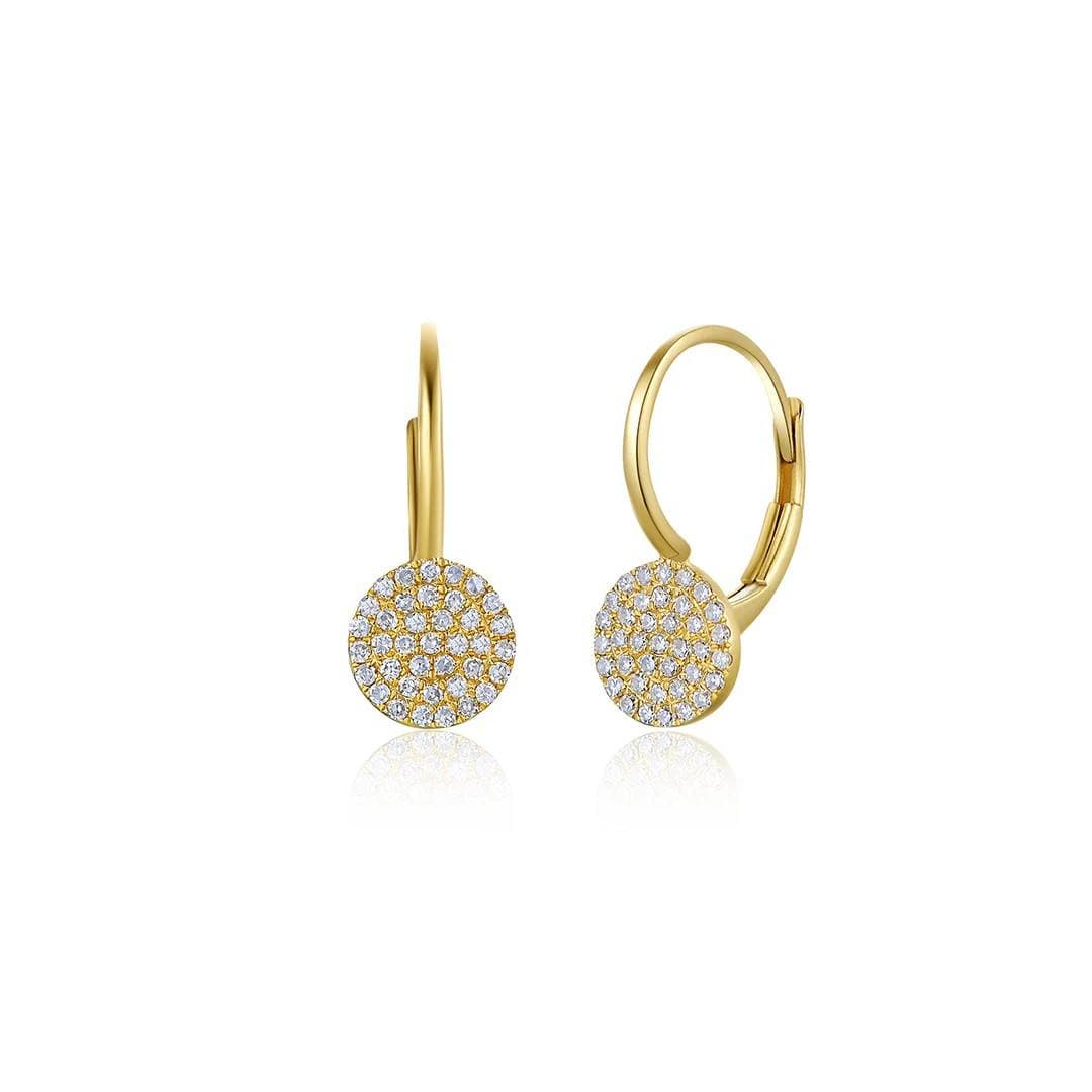 Diamond Disc Leverback Earrings in Yellow Gold